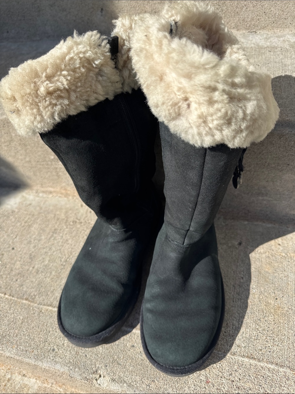 UGG Black Tall Winter Boots with Cream Shearling Cuff